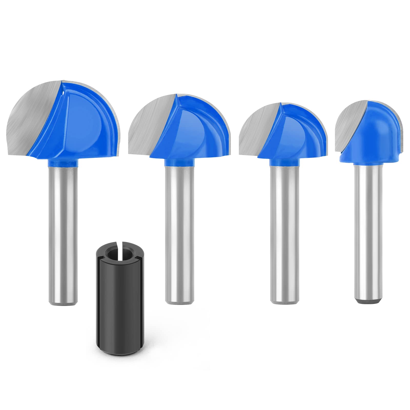 Photo 1 of MEIGGTOOL 4Pcs Cove Box Cemented Carbide Router Bit for Woodworking, MDF and Plywood, 1/4" Shank Round Nose, 5/8" 3/4" 7/8" 1" Cutting Diameter