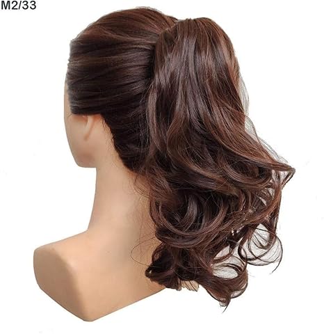 Amazon Co Jp ショートウェービーヘアポニーテールエクステンションの合成クローポニーテール16インチ40センチメートル90グラムブラウンブラックカラーの女性のヘアピース Color M2 33 Stretched Length 16inches ホーム キッチン