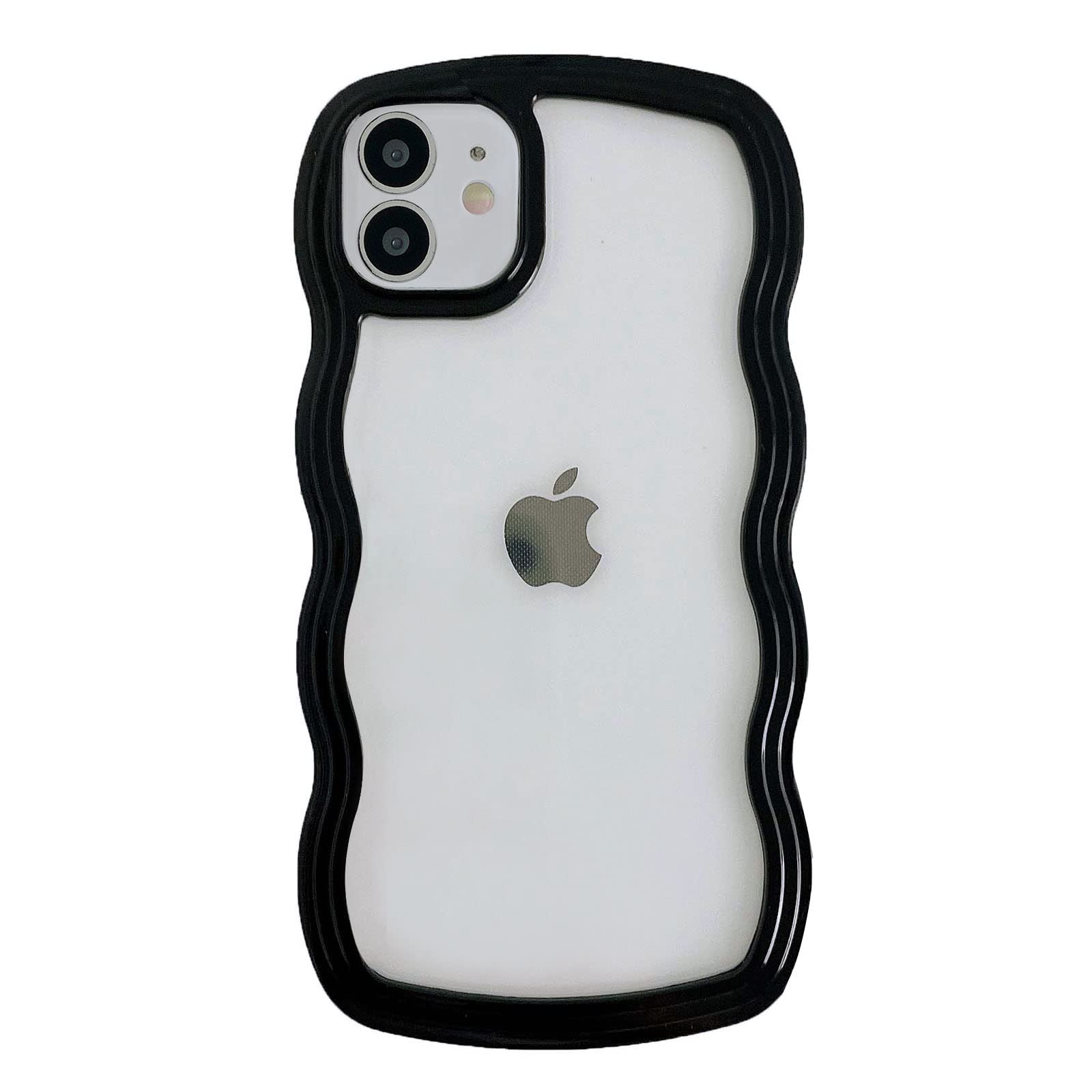 QLTYPRI Compatible with iPhone 11 Case, Cute Curly Wave Frame Clear Case for Girls Women, Transparent Soft Silicone TPU Bumper Shockproof Protective Phone Cover for iPhone 11 - Black — image 1