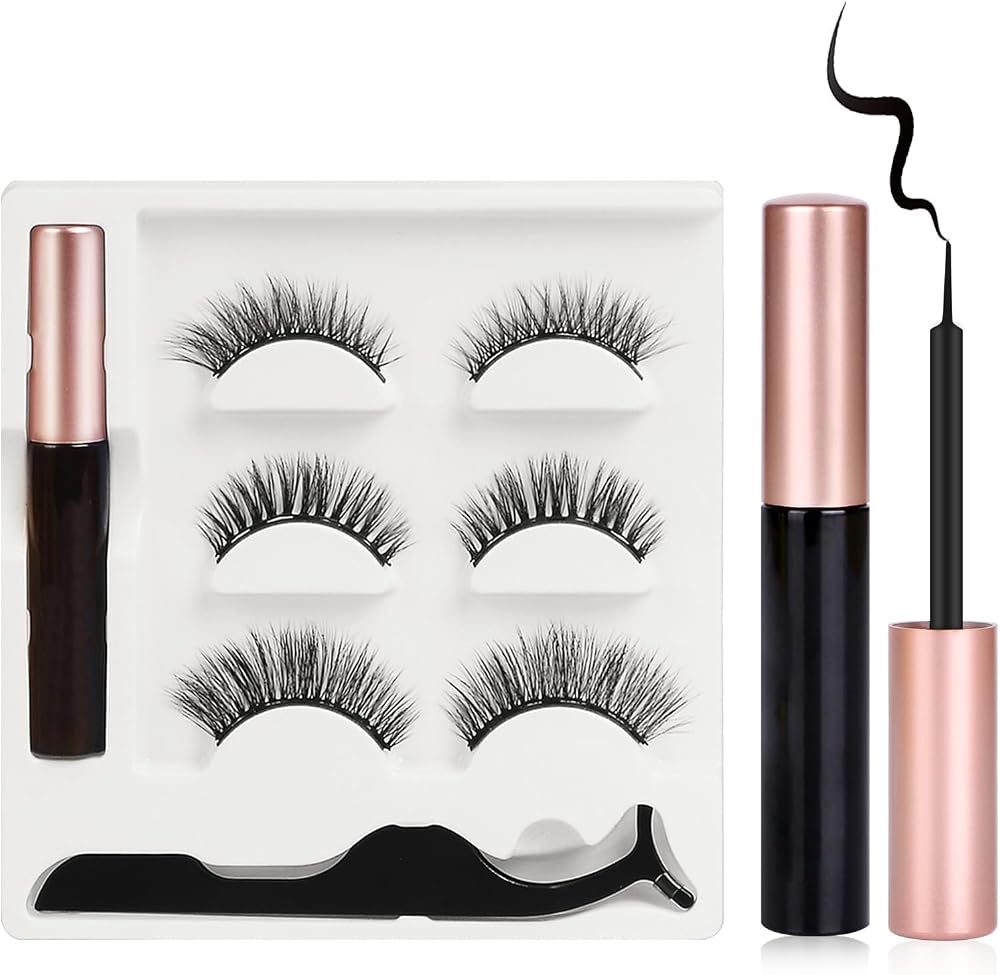URAQT Magnetic Eyelash 3 Pairs 3D False Eyelashes Reusable Magnetic Kit
