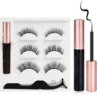 URAQT Magnetic Eyelash 3 Pairs 3D False Eyelashes Reusable Magnetic Kit