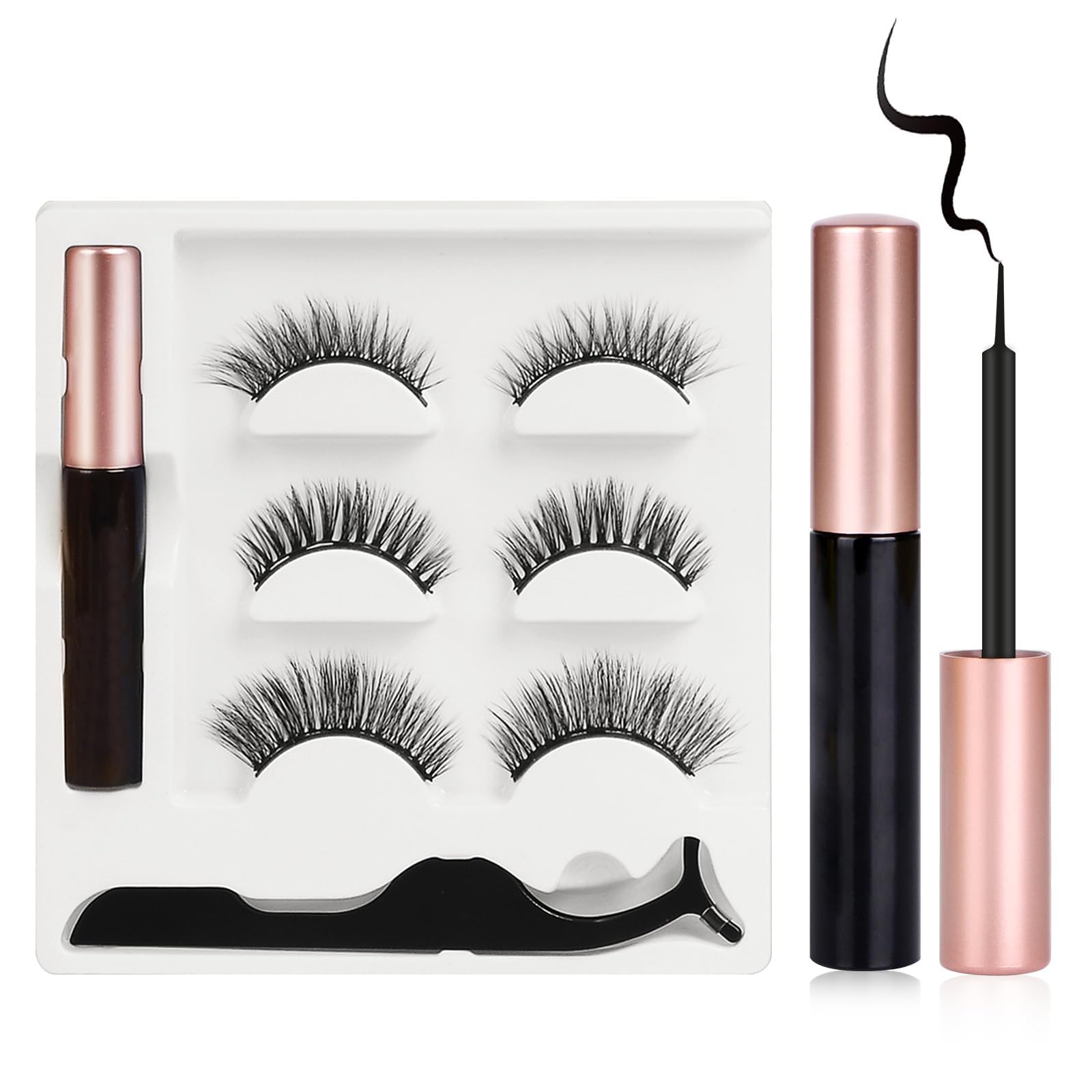 URAQT Magnetic Eyelash, 3 Pairs 3D False Eyelash Extensions, Reusable Handmade Artificial Lashes, Natural Thickness, for Makeup and Cosplay