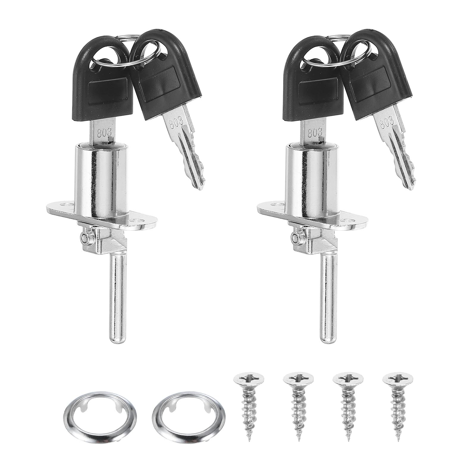 PATIKIL 2Pcs Drawer Lock with Keys, 16mm(5/8") File Cabinet Lock Keyed Different Alloy Lock Cylinder Desk Locks for Office Wardrobe Locker Showcase, Silver