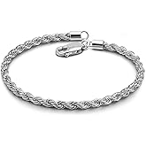 Dankadi Men Diamond Cut 925 Sterling Silver 3mm Twist Rope Chain Bracelets Women Bangle Clasp Rope Box Chain link 6.3" 6.7" 7" 7.5" 8" 8.5" 9" Cuff Jewelry Gifts
