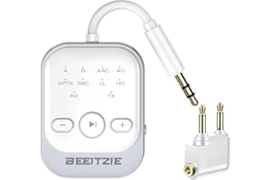 Beeitzie Ultra Bluetooth 5.4 Transmitter & Receiver,2-in-1 Wireless Audio Transmitter for TV/PC/Airplane, Dual Pairing for AirPods/Headphones, AptX LL& HD, Aux for Home/Car Stereo & Speakers