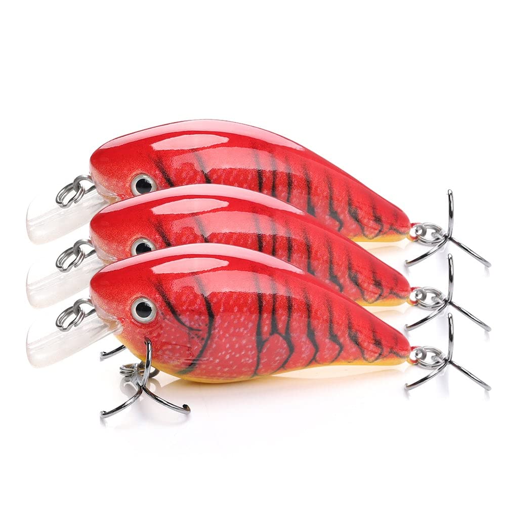 Floating Crankbait Lures Lifelike Artificial - Medium Hot Cray Crankbait - Hard Wearing Sharp Treble Hooks - Realistic Durable Fish Scale Patterns - Predator & Pike Fishing Bait