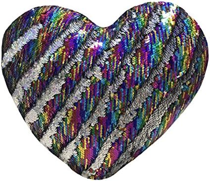J-hong Mermaid Throw Pillow with Insert,Two-Color Heart Shape Reversible Sequins Decorative Pillow. 13''×15'' (Silver Colors)