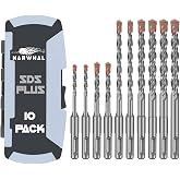 SDS Plus Rotary Hammer Drill Bit Set (10 Pack - 1/8", 1/4", 5/16", 3/8", and 1/2") Carbide Tipped - Perfect for Drilling Through Concrete, Cement, Stone, Brick, Ceramic Pots, &amp; More!