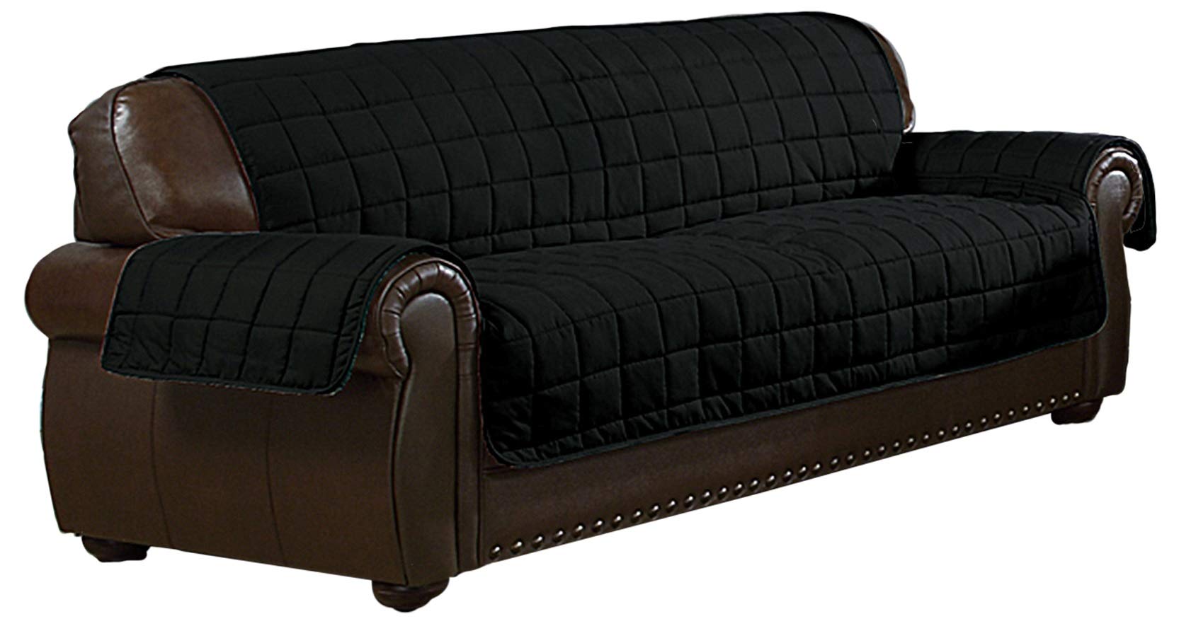 Quick Fit Jeremy Sherpa Reversible Water Resistant Microfiber Sofa Cover in Black