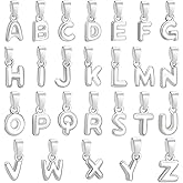 PH PandaHall 26pcs Silver Letter Charms, Brass Alphabet A to Z Beads Alphabet Charms for DIY Wine Glass Necklace Bracelet Earrings Keychain Craft Jewelry Making Personalization Decoration
