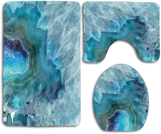Amazon Com Blue Watercolor Agate Geode Print 3 Piece Bathroom Rug Set Bath Mat Contour Mat Lid Cover Non Slip With Rubber Backing Bathroom Decor Home Kitchen