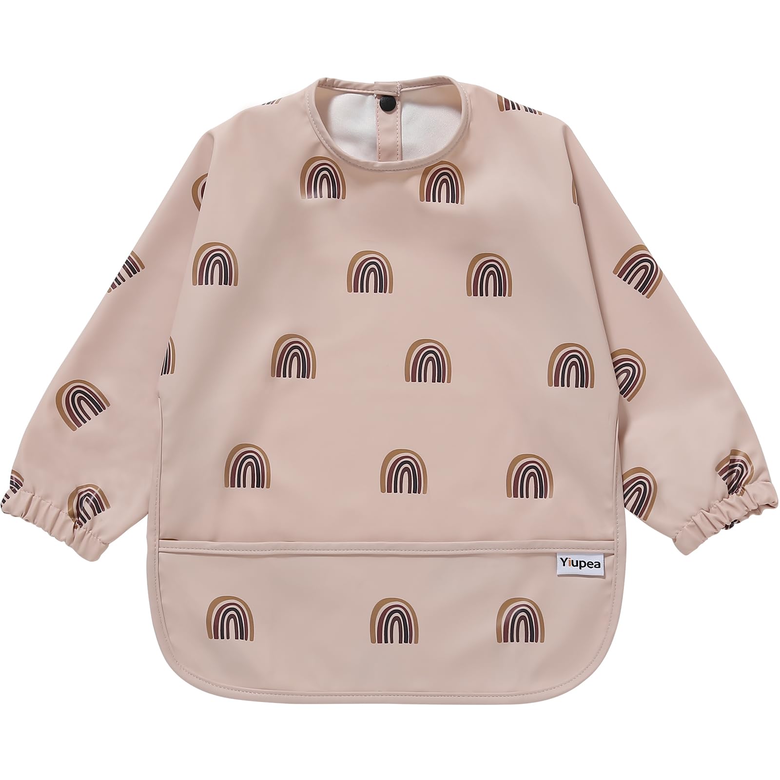 Yiupea Baby Weaning Bib Baby Mess Proof with Long Sleeves - Machine Washable & Waterproof Bibs 6-24 Months for Led Weaning, Coverall Bibs for Feeding-Pink