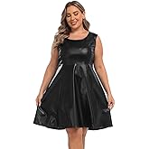 HDE Plus Size Shiny Metallic Alien Costume Dress Futuristic Sleeveless Space Skater Dress