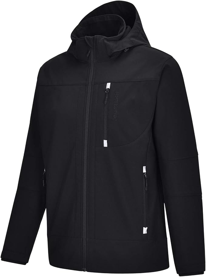 Men's Fleece Lined Softshell Jacket with Removable Hood Waterproof