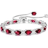 Cacupol Adjustable Birthstone Gem Tennis Bracelet for Women, 925 Sterling Silver Plated with White Gold Chain