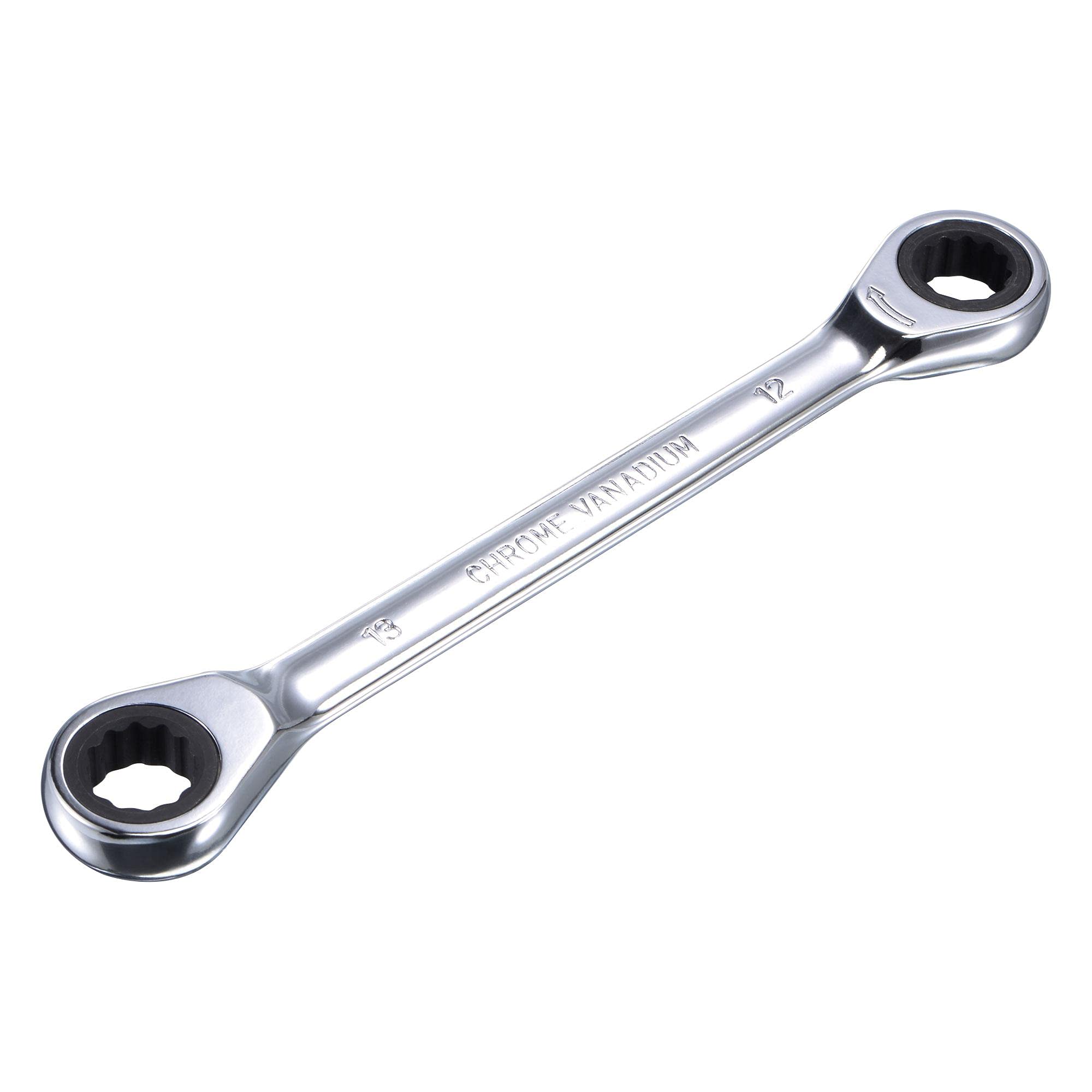 sourcing map Double Box End Ratcheting Wrench (12mm x 13mm) Metric 72 Teeth 12 Point Ratchet Spanner Tools, CR-V