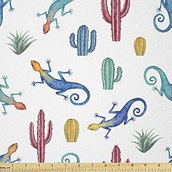 Ambesonne Gecko Fabric by The Yard, Watercolor