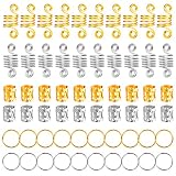 BBTO 120 Pieces Aluminum Hair Coil Dreadlocks Hair Braid Rings Dreadlocks Metal Hair Cuffs Hair Braiding Beads for Hair Accessory (Gold and Silver)