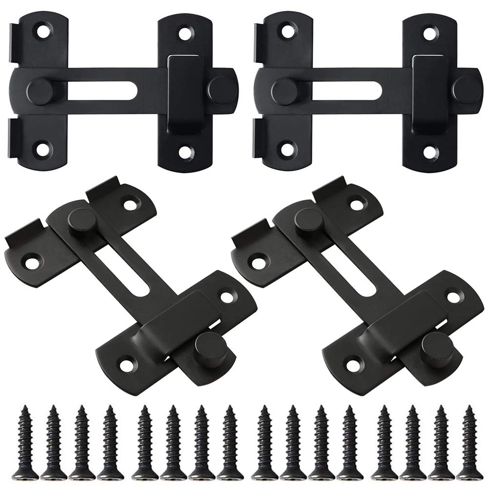 4 Pack Large Door Bolt, NALCY Door Sliding Lock, Large Latch Bolt with Mounting Screws,Sliding Bolt Lock, for Door, Cabinet, Cupboard, Window or Pet Doors, Black