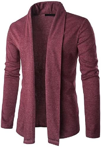 Coolred-Men Knitted Long Sleeve Solid-Colored Open Front Buttonless Casual Jacket Cardigan Wine 
