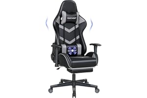 ELECWISH Massage Gaming Chairs for Adults Reclining Gamer Chair Ergonomic Computer Gaming Chair with Footrest, Headrest and Lumbar Support PU Leather (Grey)