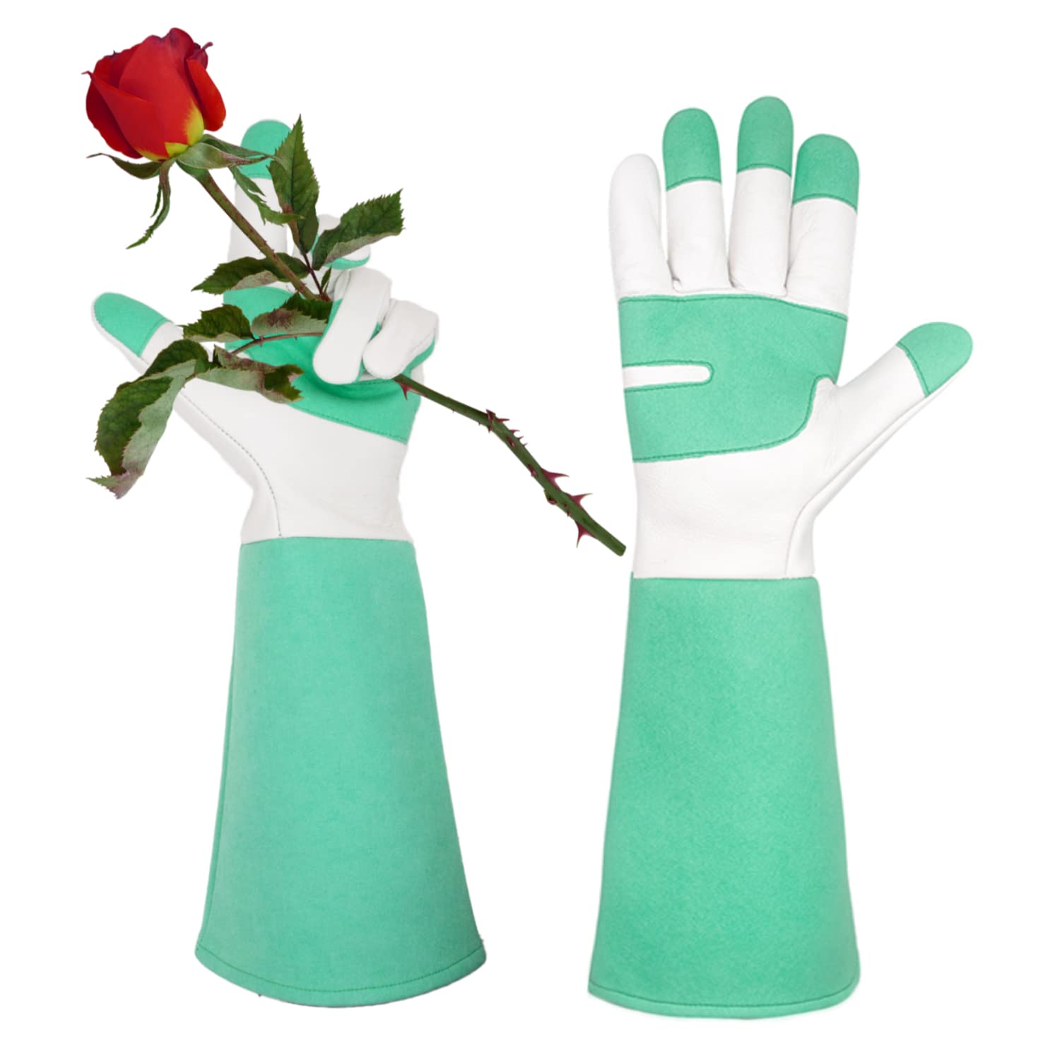 AIGEVTURE Rose Pruning Gloves Long Sleeve Thorn Proof,Rose Gardening Gloves for Men Women Long Gauntlet,Grain Cowhide Leather Green(X-Small)