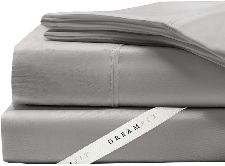 DreamFit DreamCool 100% Egyptian Cotton Cooling Bed Sheets Set with Elastic Corner Straps 400 Thread Count Extra Deep Pocket Crafted in USA Queen Sheet Set Grey