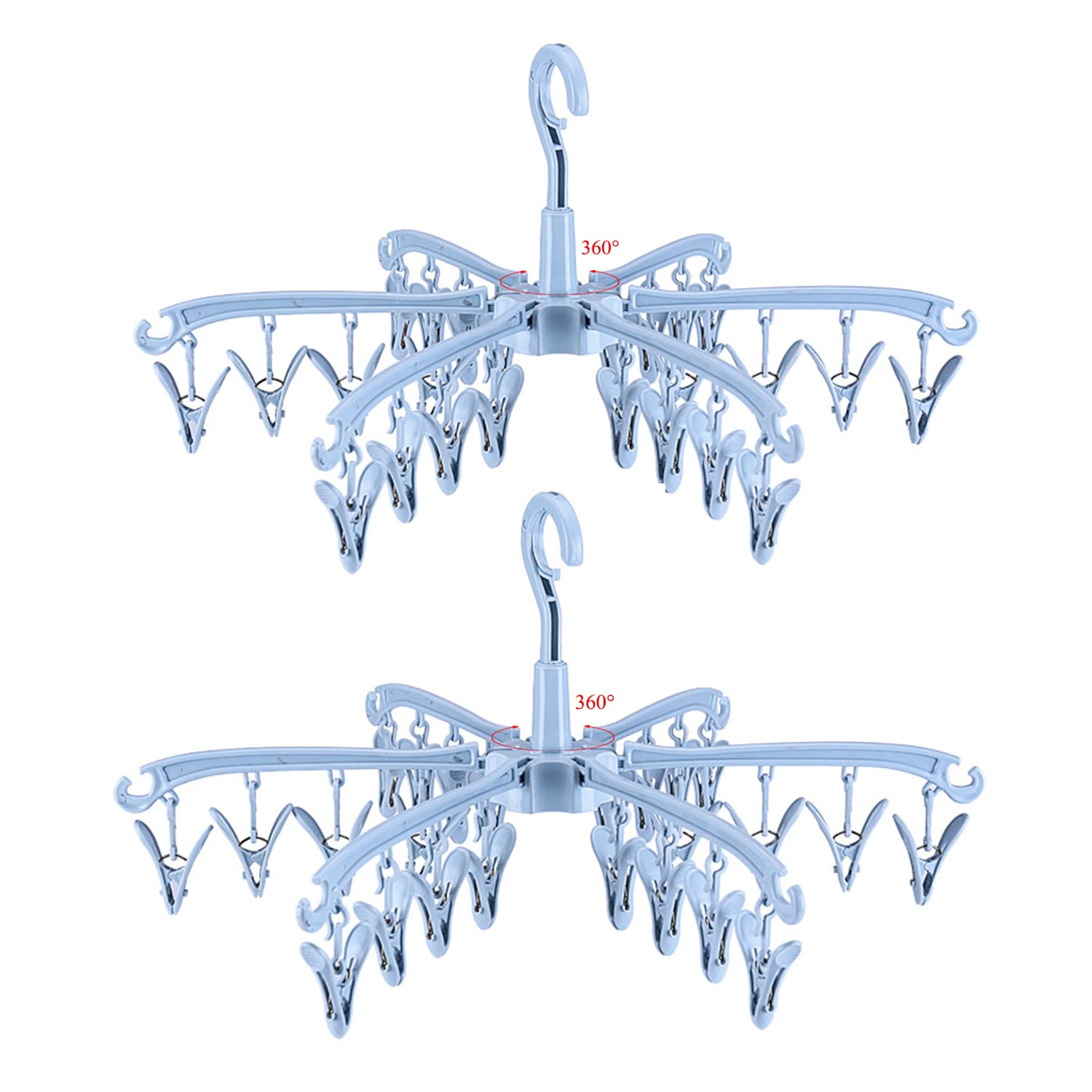 BONYCUST 24 Peg Folding Sock Hanging Rotatable Drying Rack Hanger Sock Dryer for Lingerie Clothes Shoe Insoles Underwear Baby Clothes & Hats 2 pcs (blue) — image 1