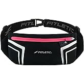 Fitletic Modern Sports Running Belt For Men & Women – Water Resistant Pouch - Fits All Smart Phones- Lightweight, Low Profile Design –Lycra Coated With Inner Card Organizer Pocket Black/Pink Zipper