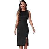 Allegra K Faux Suede Dresses for Women's Sleeveless Crewneck Split Hem Work Office Sheath Dress