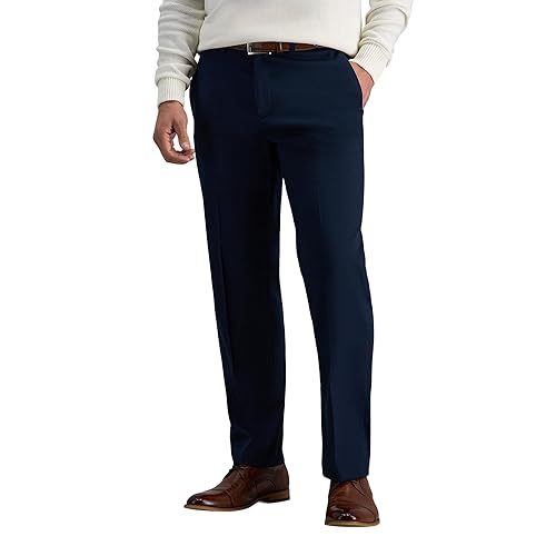 Haggar Men's Premium No Iron Khaki Straight Fit & Slim Fit Flat Front Casual Pant, Dark Navy, 42W x 30L