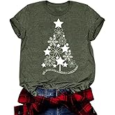 Women Christmas Tree Graphic Shirts Winter Indoor Basic Printing T-Shirt Festival Casual Tops New Year Tee
