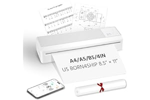 BORN4SHIP A4 Wireless Thermal Printer, Portable Bluetooth Printer, Support Multi-Size Thermal Paper, Compatible with Android and iOS Phone & PC, 300DPI Inkless Printer for Travel, Office, School