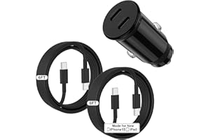 QZVOO iPhone 15 Car Charger Fast Charging, 40W Dual Port USB C Car Charger with 2Pack USB C Cable 6ft,Type C Car Adapter for iPhone 15/15 Pro/15 Pro Max,iPad Pro,iPad Air 5/4/Mini,iPad 10,Android-Black