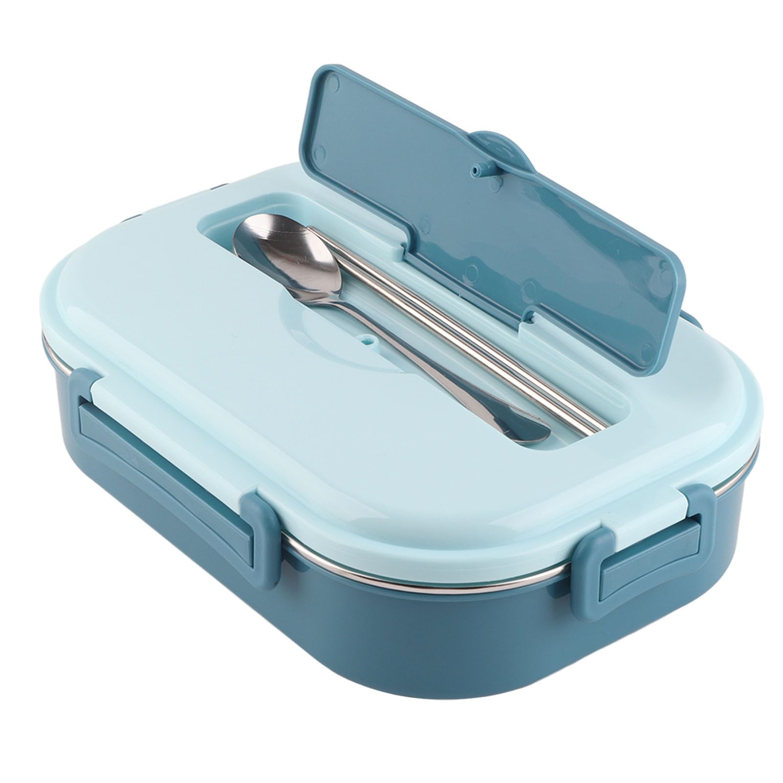 Photo 1 of WOHPNLE Bento Lunch Box, 304 Stainless Steel Portable Leakproof Lunch Food Containers Set with 4 Compartment Sealed Soup Bowl Includes Spoons and Chopsticks(Blue)