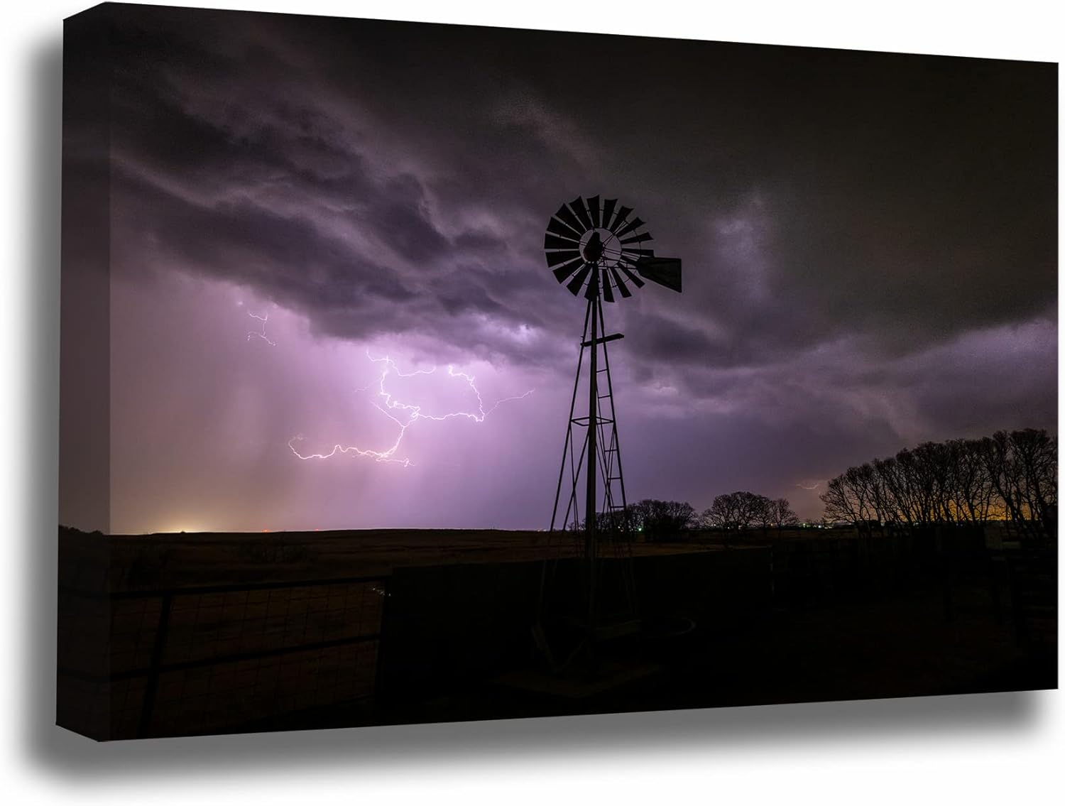 Photographs - Country Wall Art (Ready to Hang) Canvas of Old Windmill and Lightning in Stormy Night Sky in Oklahoma Moody Farm Photography Farmhouse Decor 8x10 to 40x60 (1.5, 30