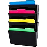 Amazon Basics Expandable Wall Pockets, Letter, Black, 4-Pocket