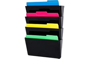 �鶹�� Basics Expandable Wall Pockets, Letter, Black, 4-Pocket