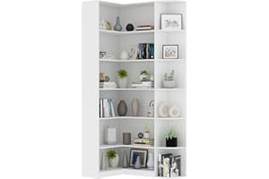 Loomie White Book Shelf, 6 Tiers Shelf Large Tall Corner Etagere Bookcase with Full Baffle, L-Shaped Modern Storage Display Industrial Bookshelves for Bedroom, Home Office, Living Room & Kitchen