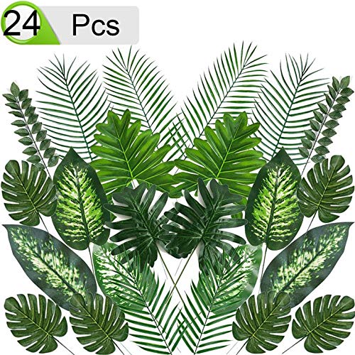 Buy QAQGEAR 24Pcs 10 Kinds Artificial Palm Leaves Tropical Faux Leaves