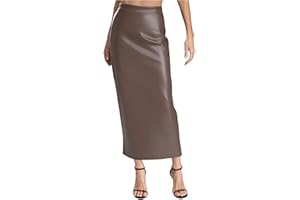 renvena Womens Faux Leather Long Skirt High Waisted Zip Up Bodycon Trendy Back Slit Pencil Midi Skirt