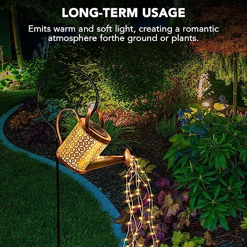 Solar Lights Outdoor Garden Watering Can, Solar Garden Light Waterproof LED Fairy String Lights, Hanging Metal Garden Ornament for Yard Lawn Pathway Patio, Gardening Birthday Gifts for Women Mum