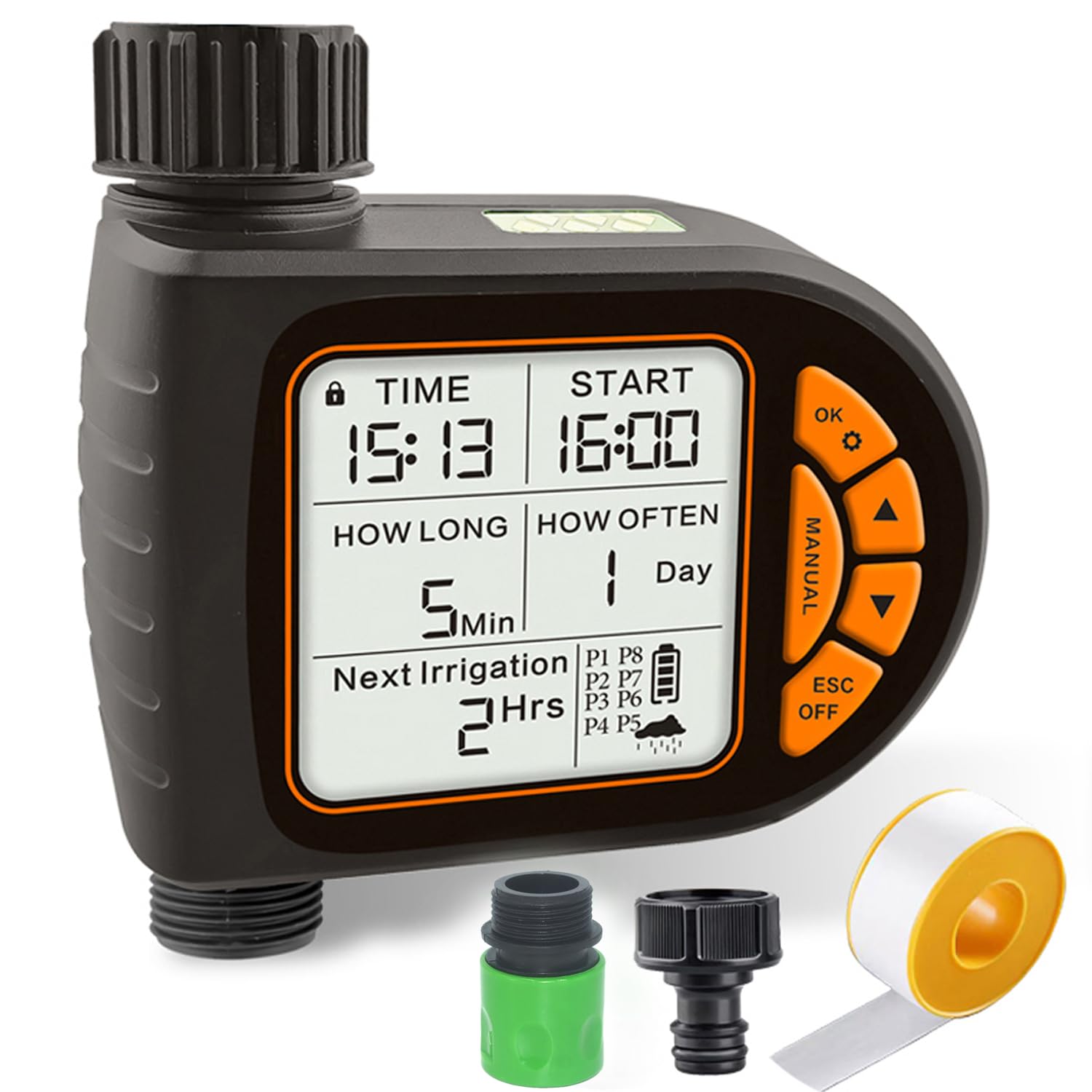 Photo 1 of TOSAXSC Programmable Sprinkler Timer With Rain Delay, Manual and Automatic Watering System for Garden Hose, Outdoor Lawns, Pool - Waterproof Digital Irrigation System