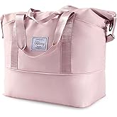 Travel Duffel Bag - Large Shoulder Weekender Overnight Bag, Carry on Bags with Wet Pocket, Waterproof Expandable Duffel Bags with Trolley Sleeve for Sports Travel Gym, Pink