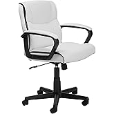 Amazon Basics Office Task Chair with Adjustable Height, 360&deg; Swivel, Padded Armrests, Mid-Back, 275 Pound Capacity, BIFMA Certified, 24.2"D x 24"W x 38.6"H, White Faux Leather