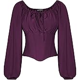 SCARLET DARKNESS Corset Tops for Women Elastic Neckline Renaissance Shirt Peasant Blouse