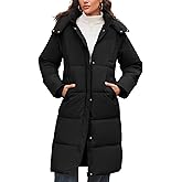 Flygo Long Winter Coats for Women Hooded Puffer Coat Jackets Thickened Midi Long Sleeve Zip Down Parka Outerwear