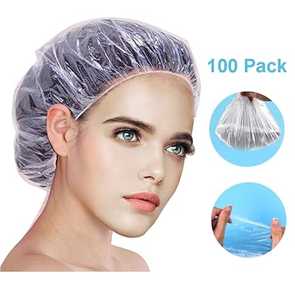 BEAUTRISTRO Set Of 100 Disposable Waterproof Elastic Eva Free-Size Bathroom Shower Caps - For Homes, Spas, Salons, Hair Treatment, Beauty Parlors (Transparent Free Size)