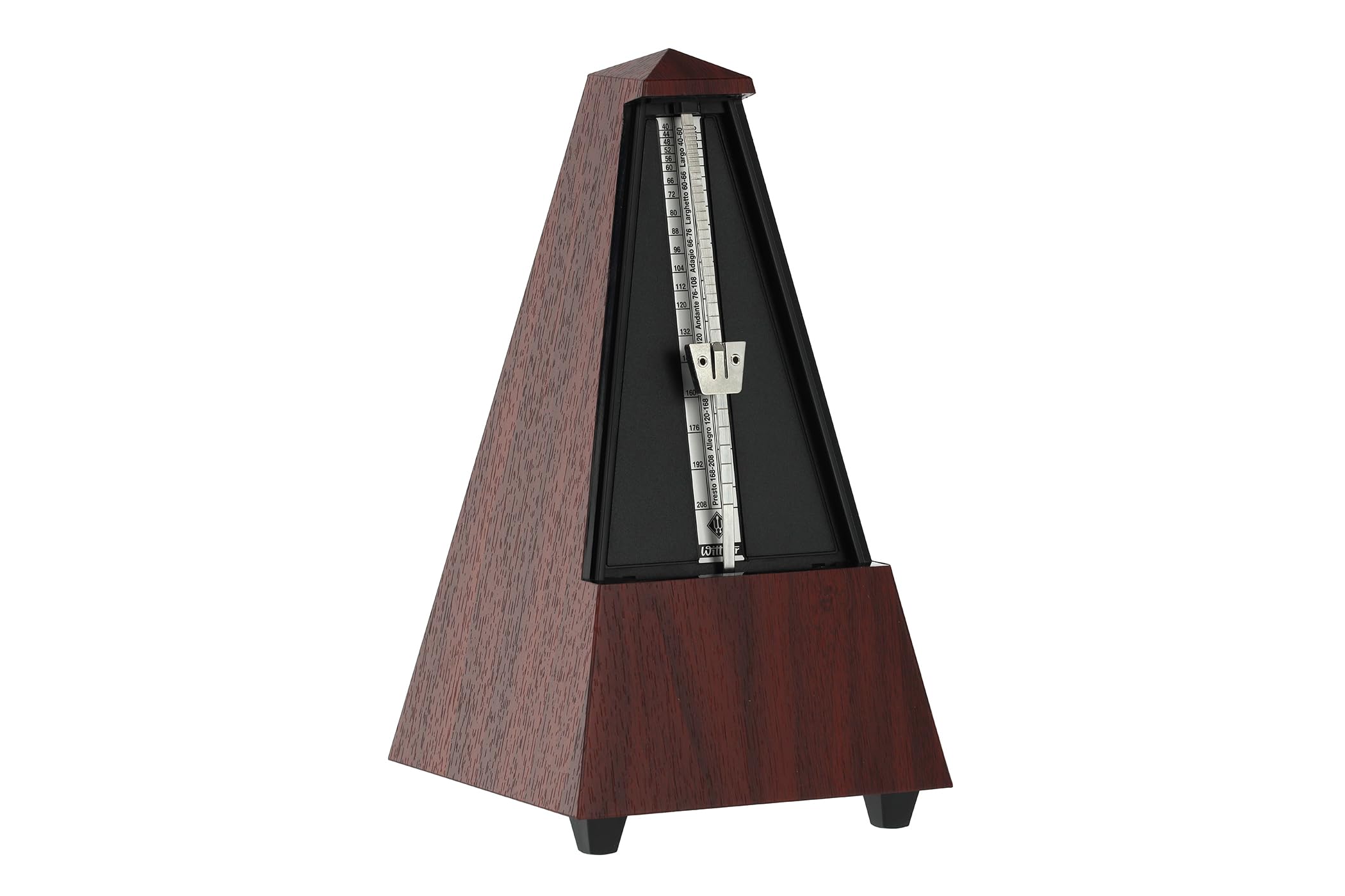 Wittner Metronome Taktell Pyramid Shape System Maelzel Series 855 - Plastic casing - With bell - Mahogany grain - Mechanically wound - No batteries required - Made in Germany