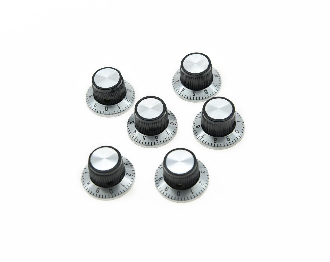 KAISH Pack of 6 Black with Silver Vintage Guitar AMP Amplifier Top Hat Reflector Knobs